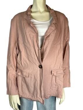 Asos Women Blazer Jacket Blush Pink One Button Flap Pockets Rayon Linen Blend 10